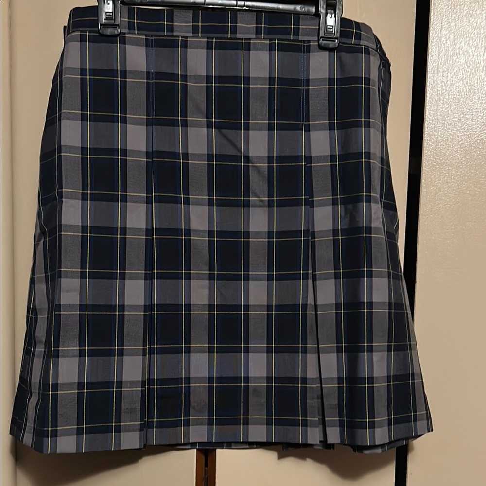 Blue and Gray Pleated A-Line Skirt
